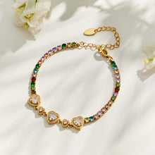 Multicolor zircon heart bracelet flat lay
