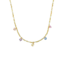 Gold stainless steel necklace with colorful natural stone bead accents and delicate drop details