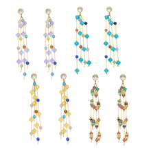 Natural stone crystal long drop earrings with colorful gemstone beads and 316L stainless steel