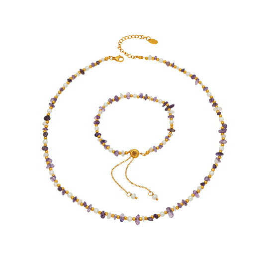 MiduoduoJewelry natural stone and freshwater pearl necklace with matching multi-row bracelet
