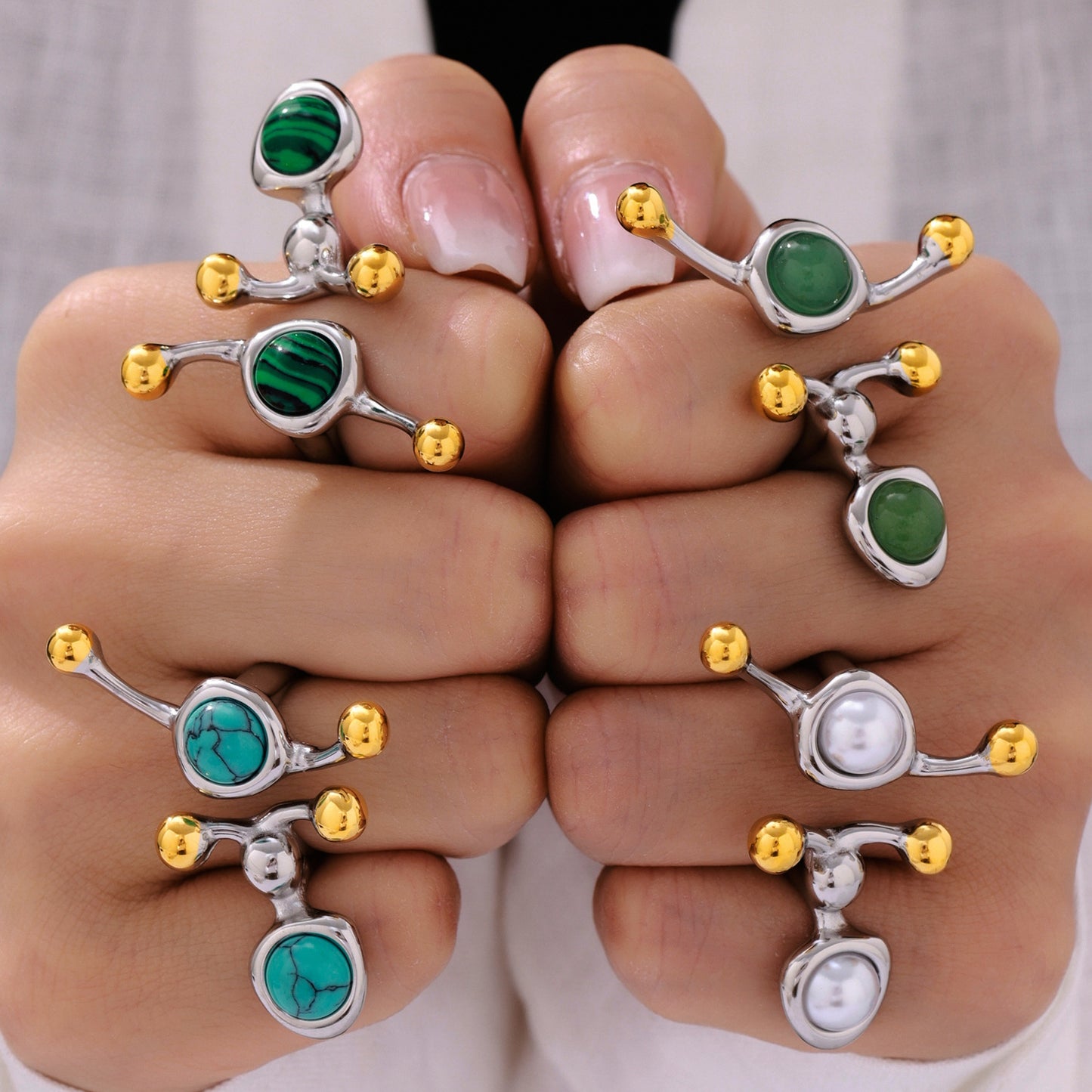 316L Stainless Steel 18K PVD Gold Natural Stone Inlay Ring made with 316L stainless steel and 18K PVD gold finish for wholesale jewelry buyers - image 4