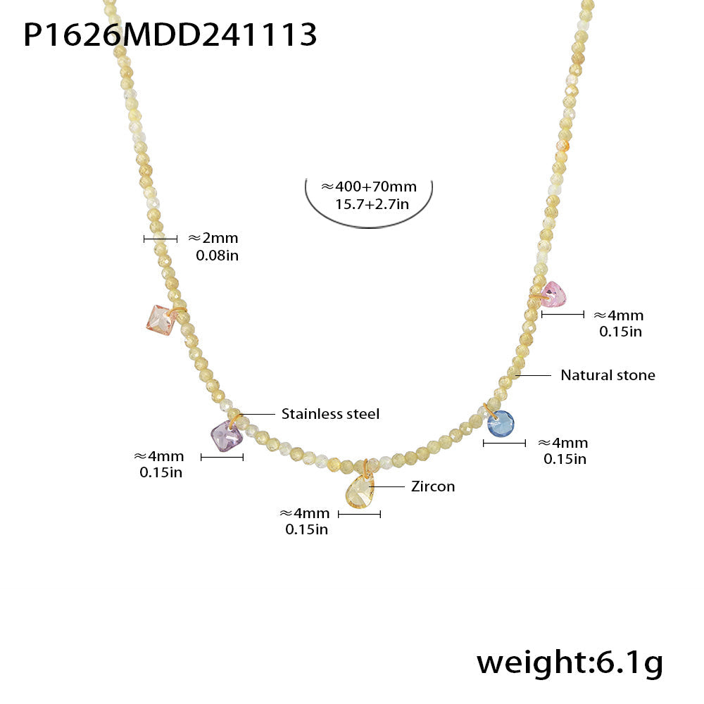 Size and measurement guide for a layered natural stone beaded stainless steel necklace