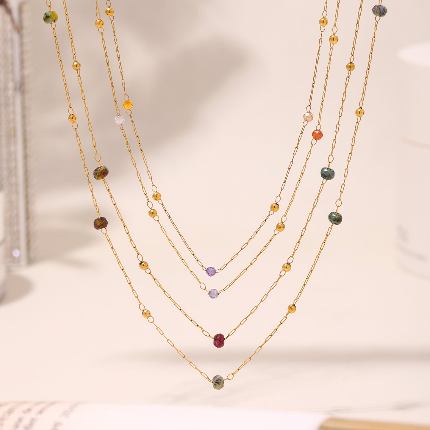 316L Stainless Steel 18K PVD Gold Natural Stone Necklace made with 316L stainless steel and 18K PVD gold finish for wholesale jewelry buyers - image 3