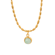 Natural stone round pendant necklace with stainless steel chain and 18K PVD gold finish