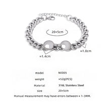 NE005 silver pearl bead chain bracelet size card showing 20 plus 5cm stainless steel bracelet details