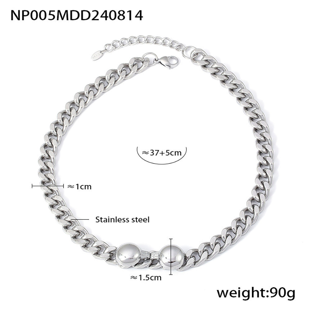 NP005 steel Cuban chain necklace size card showing stainless steel necklace details for boutique sourcing
