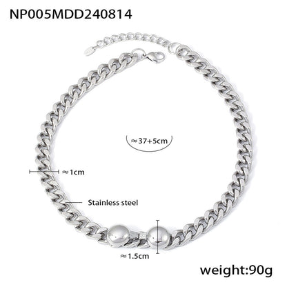 NP005 steel Cuban chain necklace size card showing stainless steel necklace details for boutique sourcing