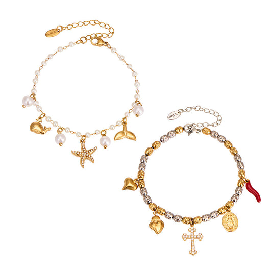 Ocean Charm Bracelet with starfish and cross pendant
