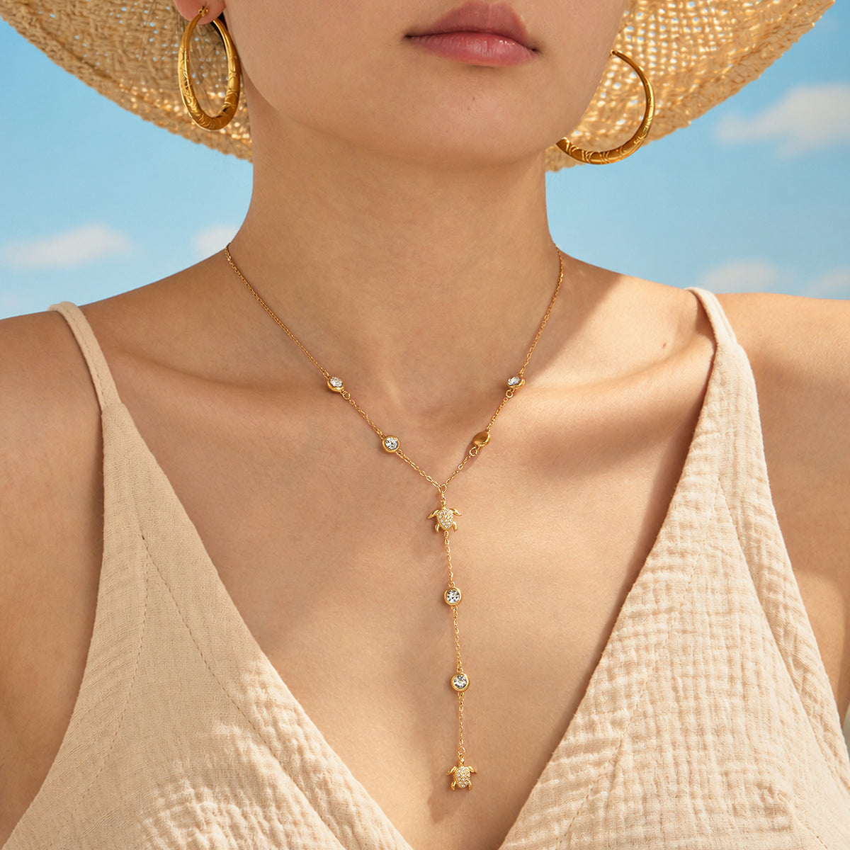 316L Stainless Steel 18K PVD Gold Ocean Heart Y Necklace made with 316L stainless steel and 18K PVD gold finish for wholesale jewelry buyers - image 12