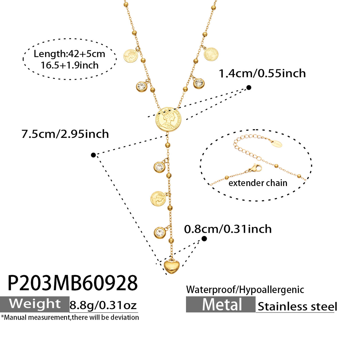 316L Stainless Steel 18K PVD Gold Ocean Heart Y Necklace made with 316L stainless steel and 18K PVD gold finish for wholesale jewelry buyers - image 15