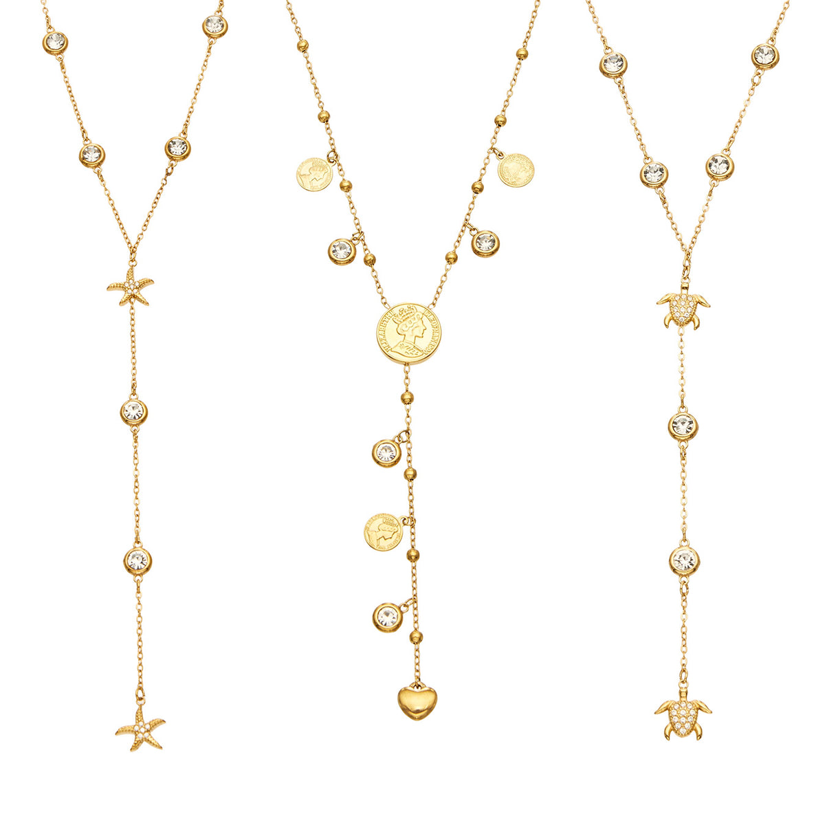 316L Stainless Steel 18K PVD Gold Ocean Heart Y Necklace made with 316L stainless steel and 18K PVD gold finish for wholesale jewelry buyers - image 3