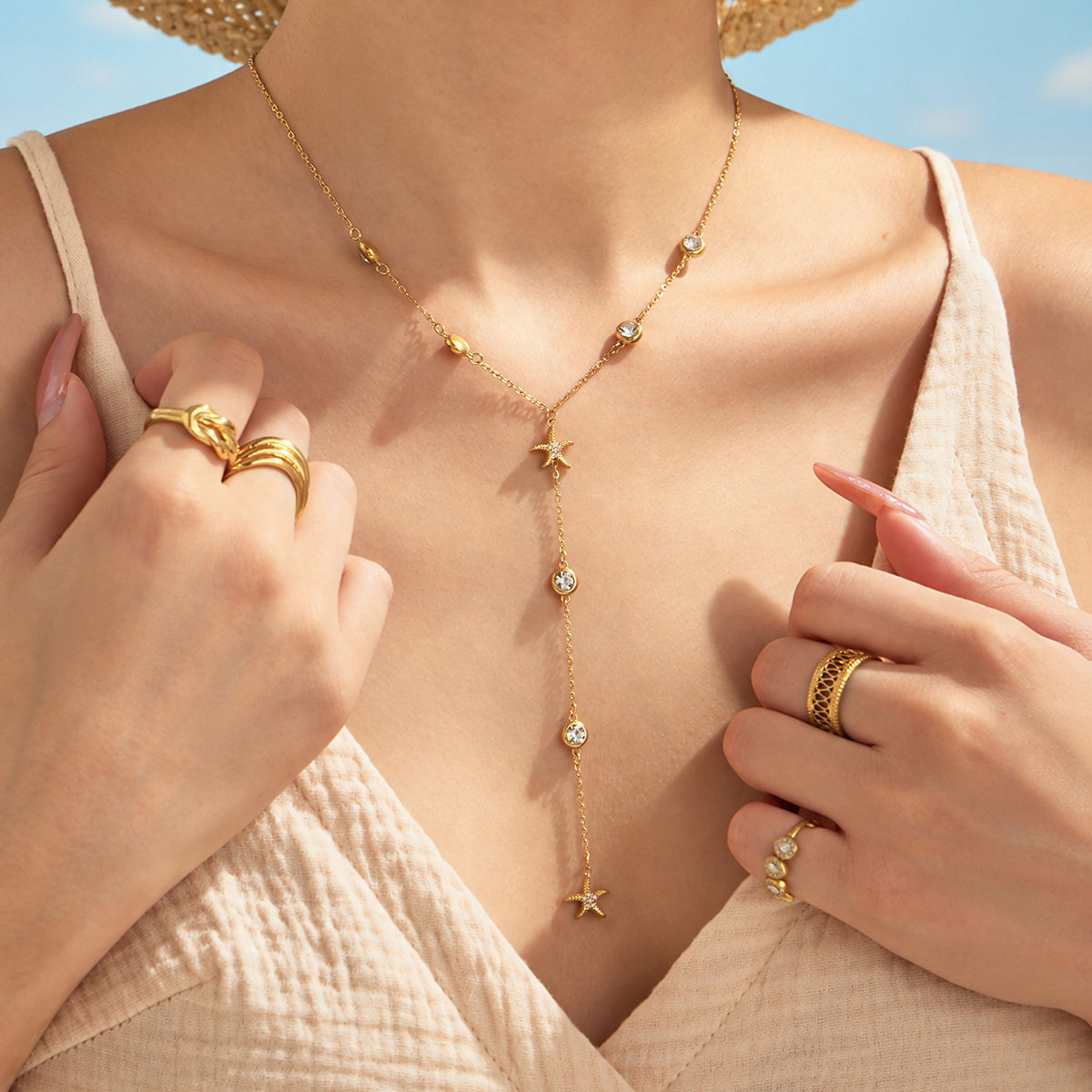 316L Stainless Steel 18K PVD Gold Ocean Heart Y Necklace made with 316L stainless steel and 18K PVD gold finish for wholesale jewelry buyers - image 6