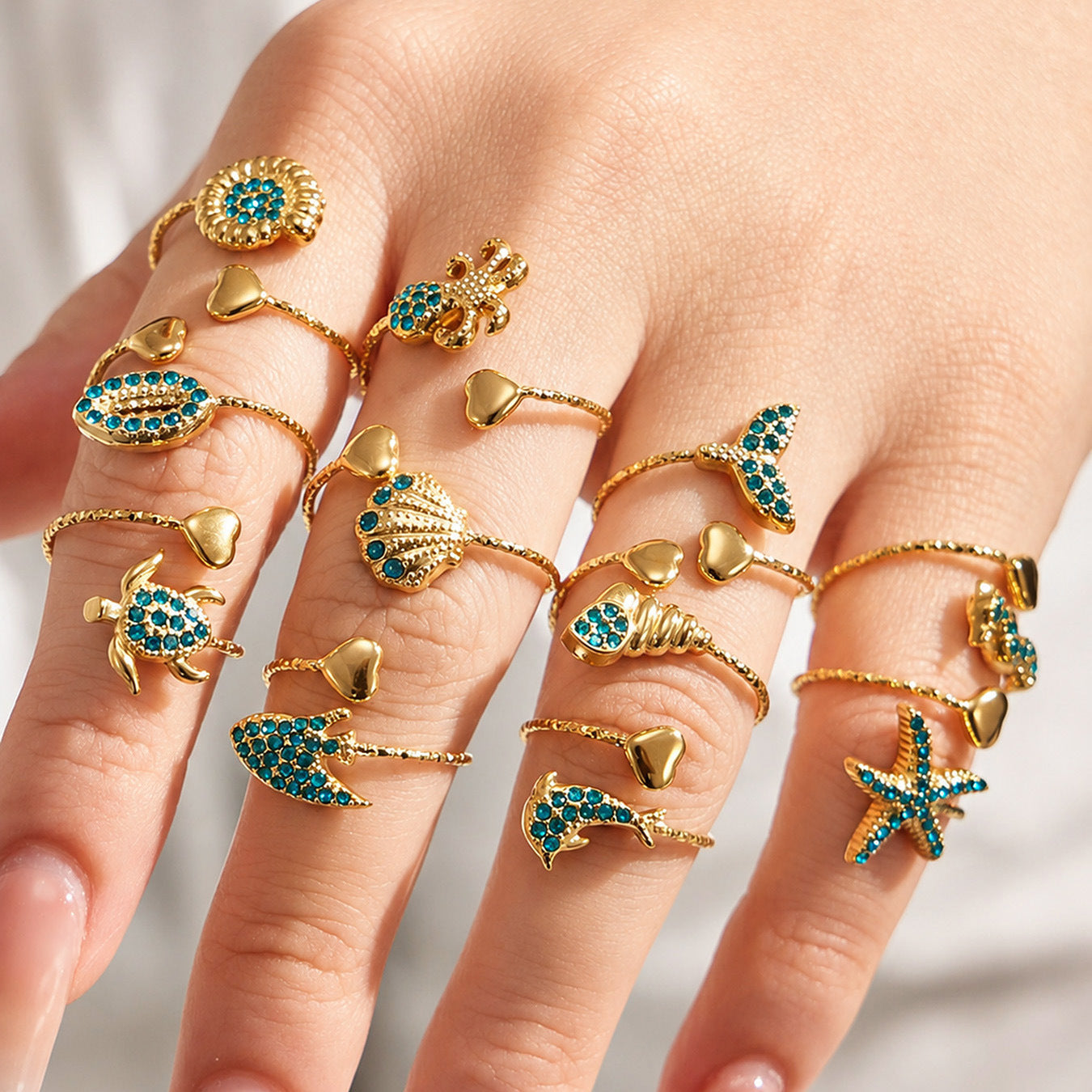 316L Stainless Steel 18K PVD Gold Ocean-Inspired Ring Set made with 316L stainless steel and 18K PVD gold finish for wholesale jewelry buyers - image 29