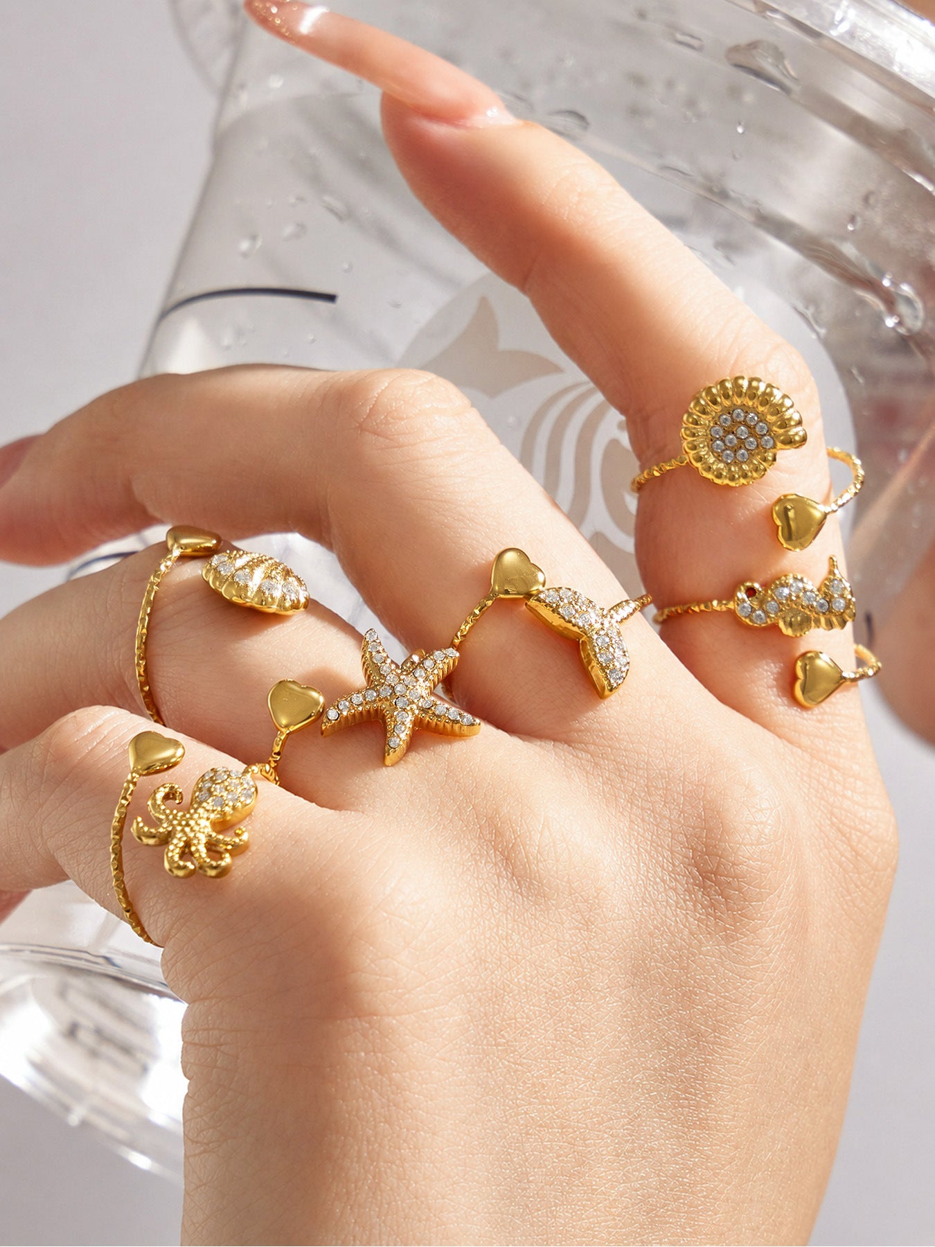 316L Stainless Steel 18K PVD Gold Ocean-Inspired Ring Set made with 316L stainless steel and 18K PVD gold finish for wholesale jewelry buyers - image 3