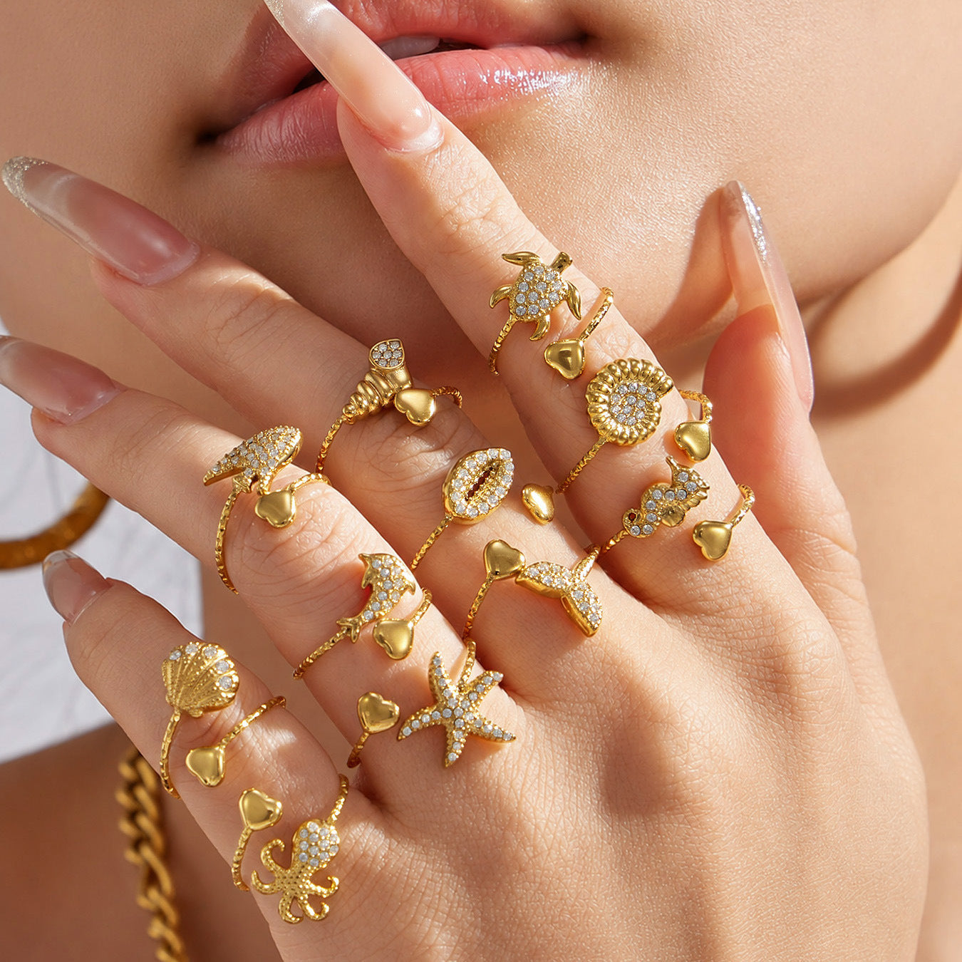316L Stainless Steel 18K PVD Gold Ocean-Inspired Ring Set made with 316L stainless steel and 18K PVD gold finish for wholesale jewelry buyers - image 31