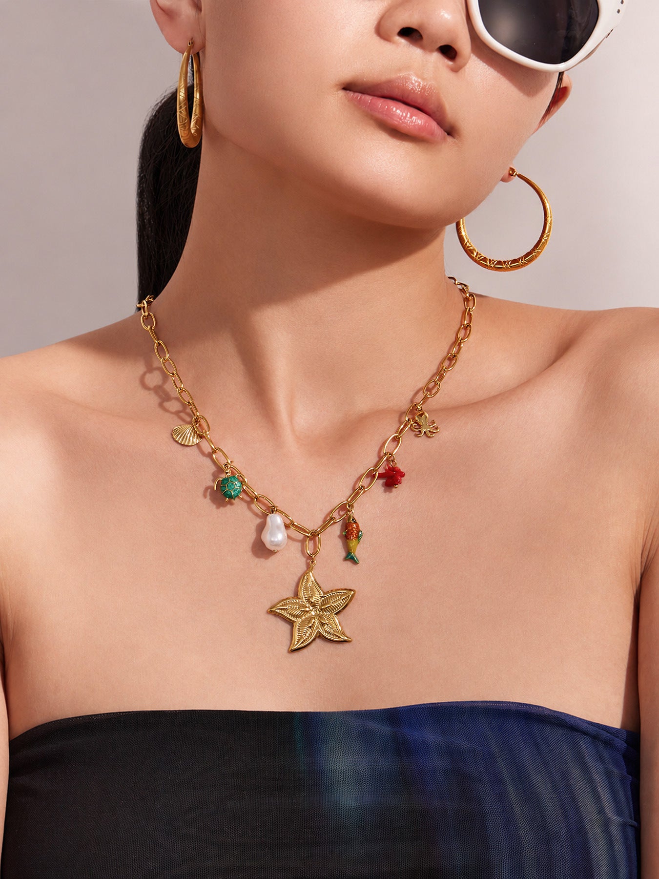316L Stainless Steel 18K PVD Gold Ocean Pendant Necklace made with 316L stainless steel and 18K PVD gold finish for wholesale jewelry buyers - image 11