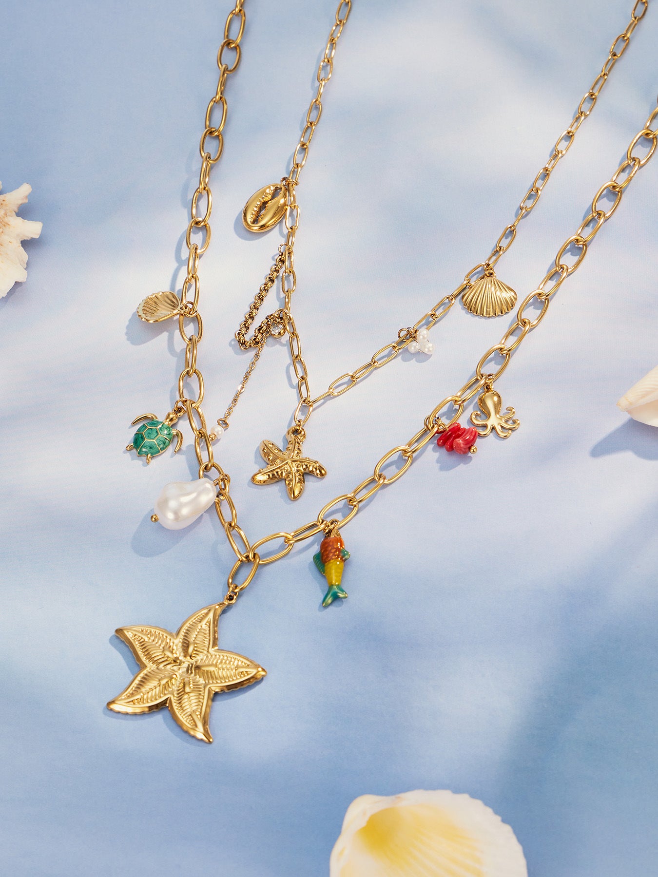 316L Stainless Steel 18K PVD Gold Ocean Pendant Necklace made with 316L stainless steel and 18K PVD gold finish for wholesale jewelry buyers - image 7