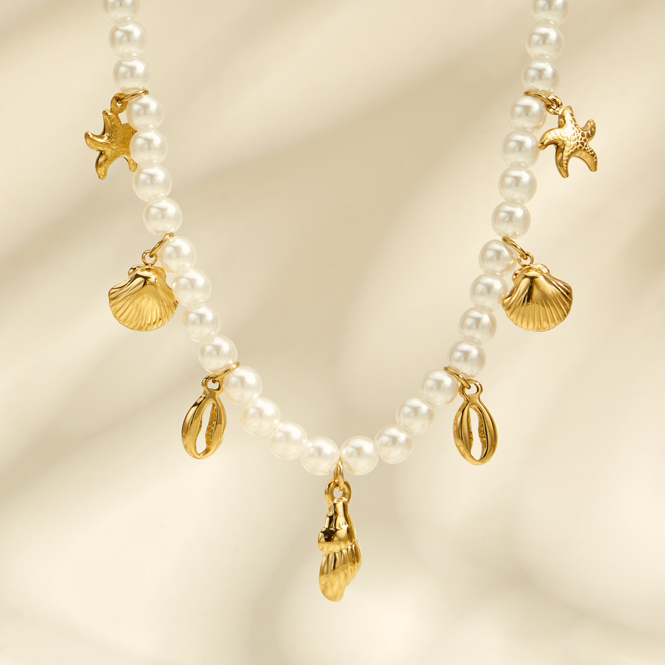 316L Stainless Steel 18K PVD Gold Ocean Shell Y-Shaped Necklace made with 316L stainless steel and 18K PVD gold finish for wholesale jewelry buyers - image 13