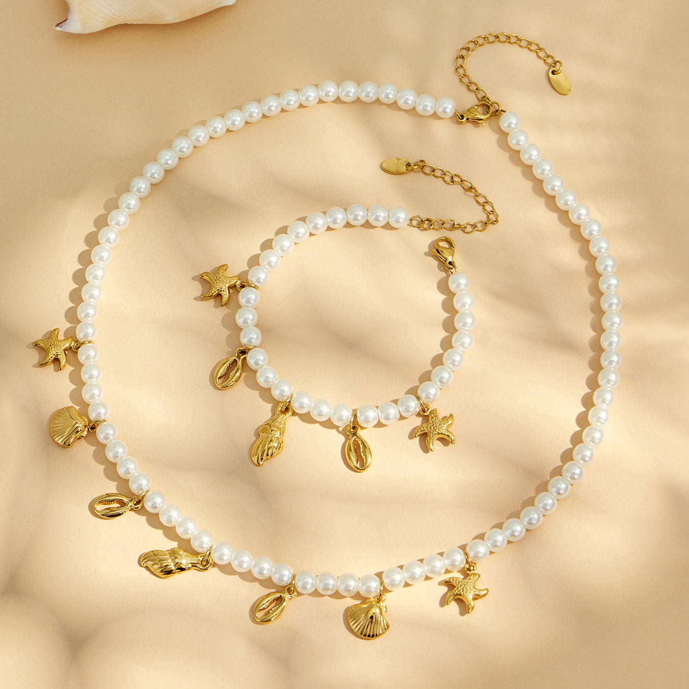 316L Stainless Steel 18K PVD Gold Ocean Shell Y-Shaped Necklace made with 316L stainless steel and 18K PVD gold finish for wholesale jewelry buyers - image 16