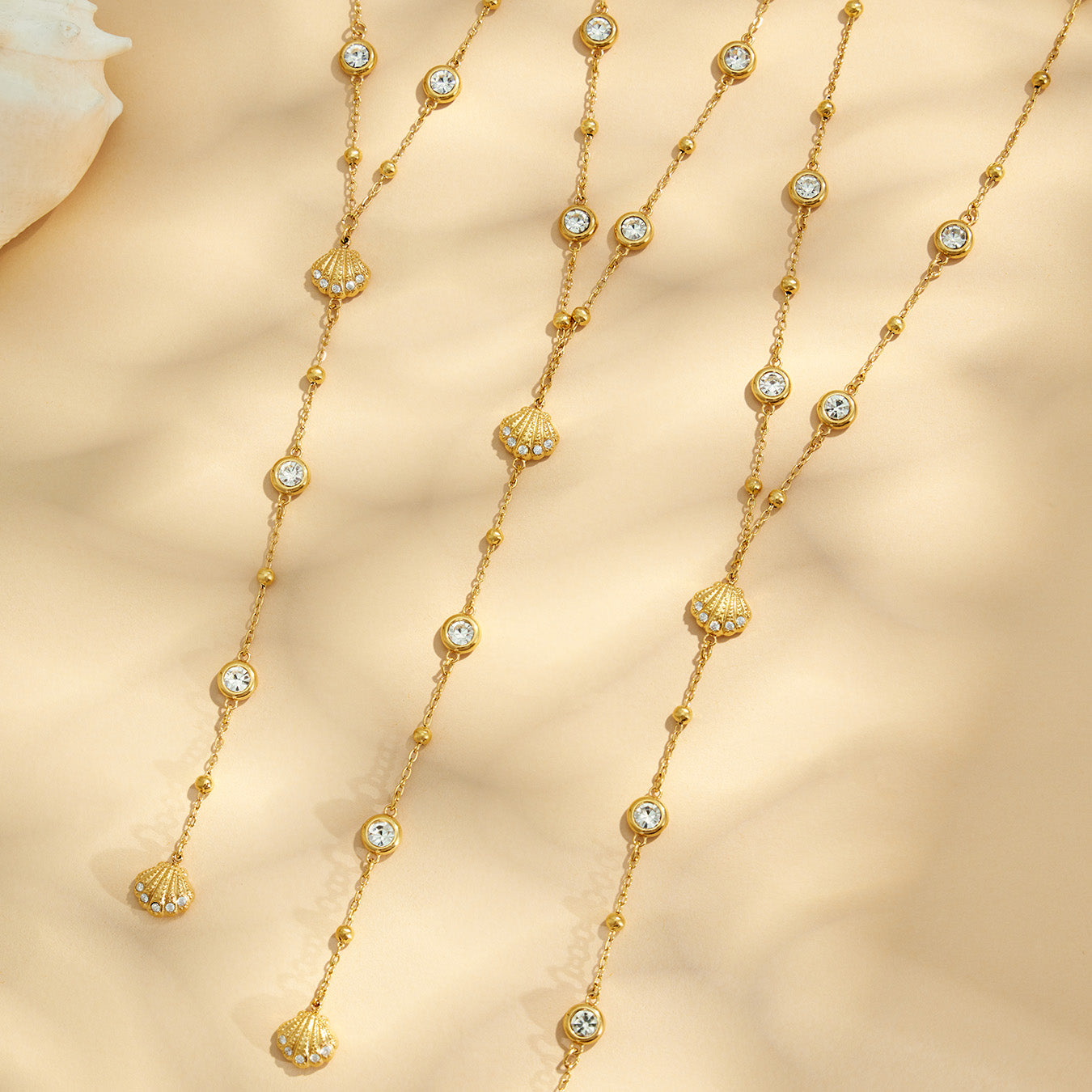 316L Stainless Steel 18K PVD Gold Ocean Shell Y-Shaped Necklace made with 316L stainless steel and 18K PVD gold finish for wholesale jewelry buyers - image 18