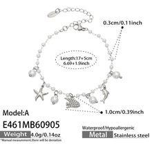 Steel finish manta ray ocean charm pearl bracelet size guide with adjustable chain measurements