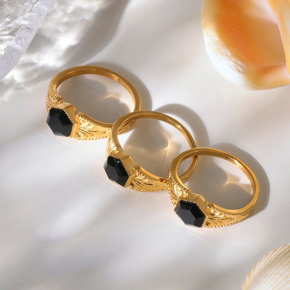 316L Stainless Steel 18K PVD Gold Octagon Stone Ring made with 316L stainless steel and 18K PVD gold finish for wholesale jewelry buyers - image 10