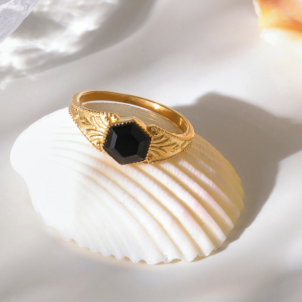 316L Stainless Steel 18K PVD Gold Octagon Stone Ring made with 316L stainless steel and 18K PVD gold finish for wholesale jewelry buyers - image 11
