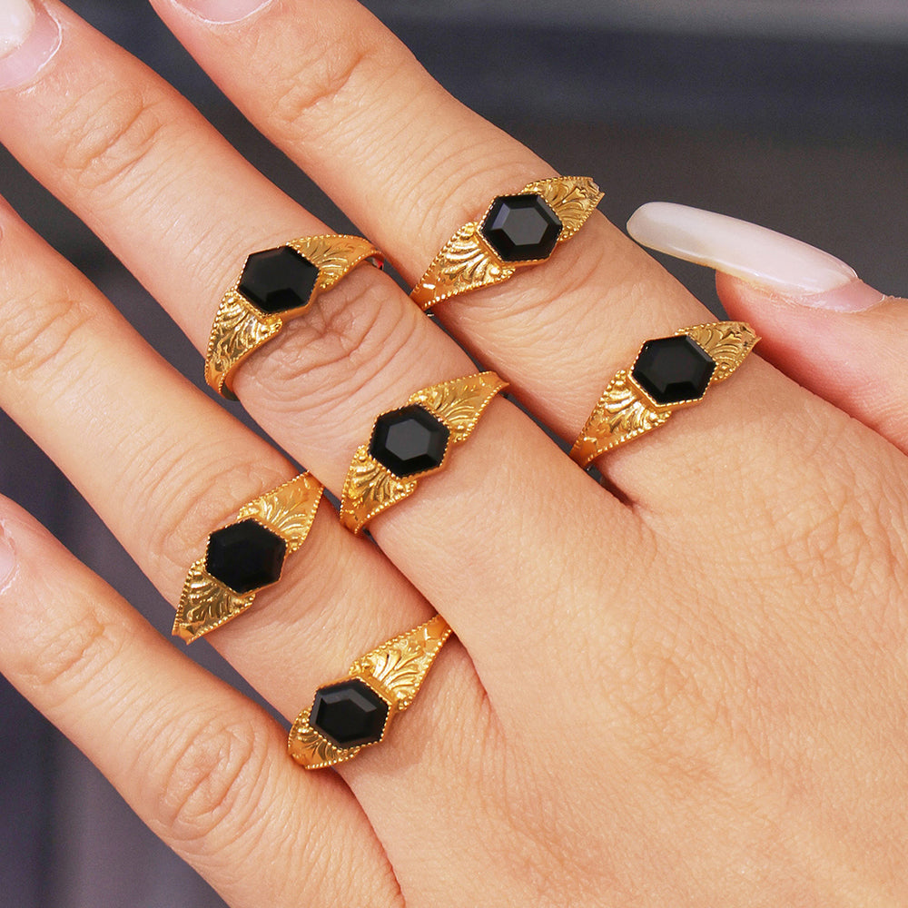 316L Stainless Steel 18K PVD Gold Octagon Stone Ring made with 316L stainless steel and 18K PVD gold finish for wholesale jewelry buyers - image 4