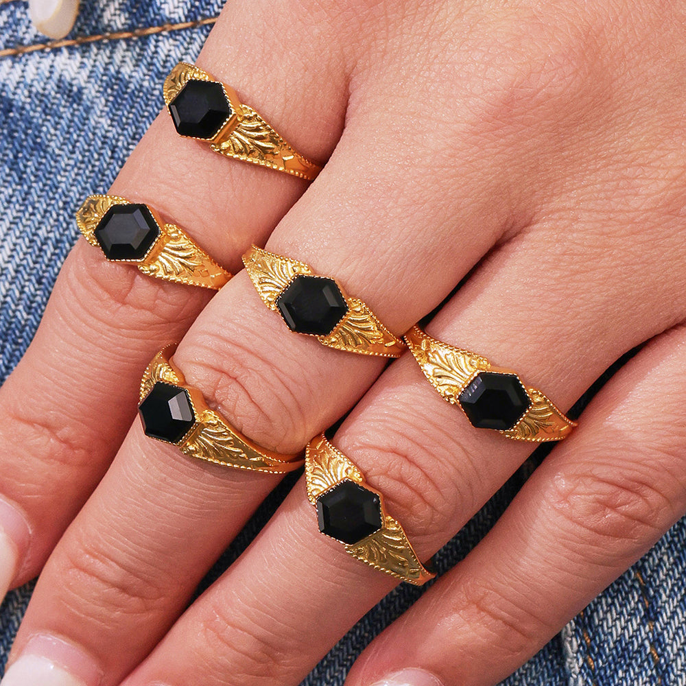 316L Stainless Steel 18K PVD Gold Octagon Stone Ring made with 316L stainless steel and 18K PVD gold finish for wholesale jewelry buyers - image 6