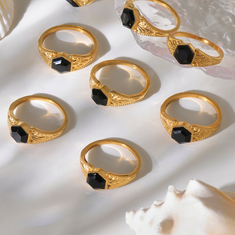 316L Stainless Steel 18K PVD Gold Octagon Stone Ring made with 316L stainless steel and 18K PVD gold finish for wholesale jewelry buyers - image 9