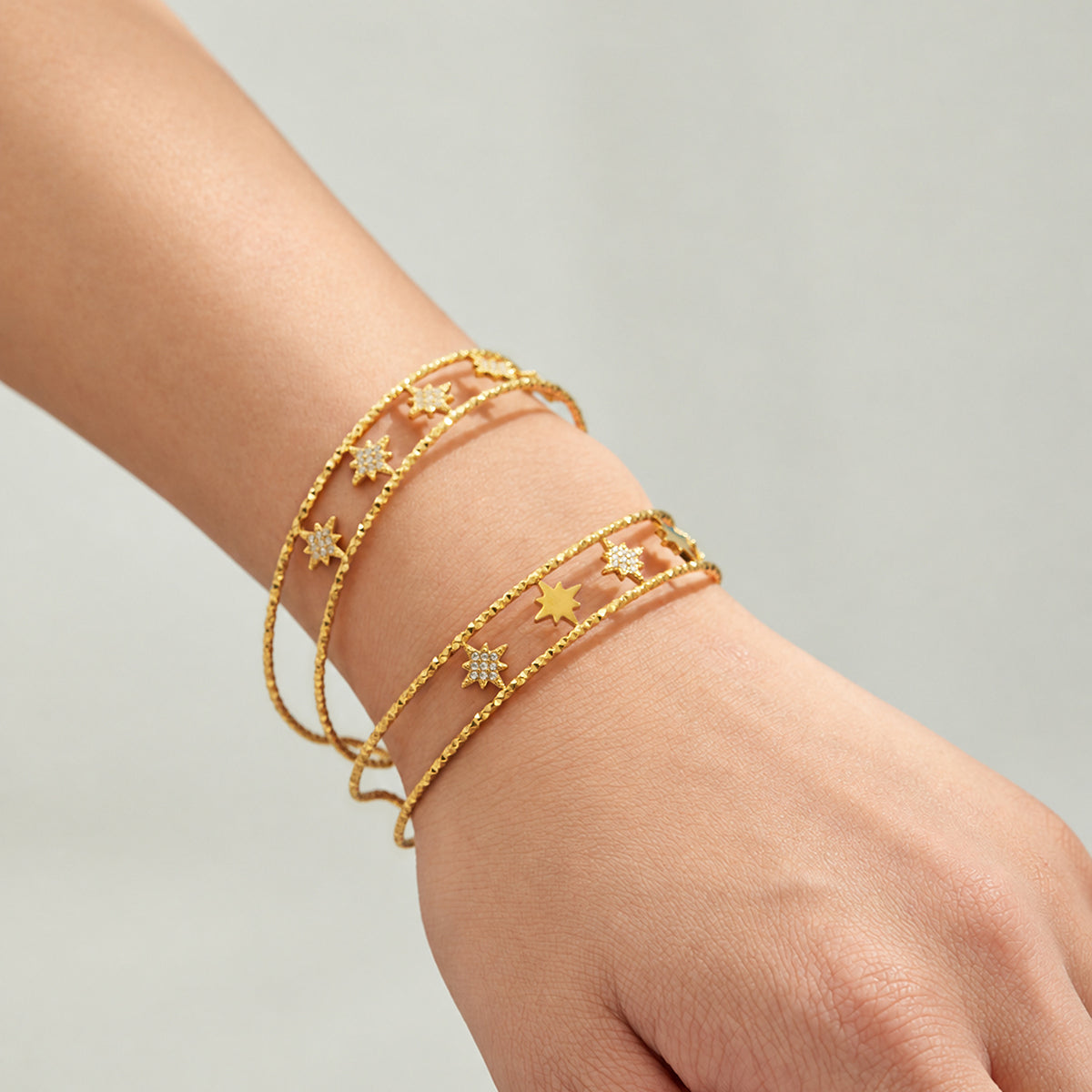 304 Stainless Steel 18K PVD Gold Octagonal Star Zircon Open Bangle made with 304 Stainless Steel and 18K PVD gold finish for wholesale jewelry buyers - image 10