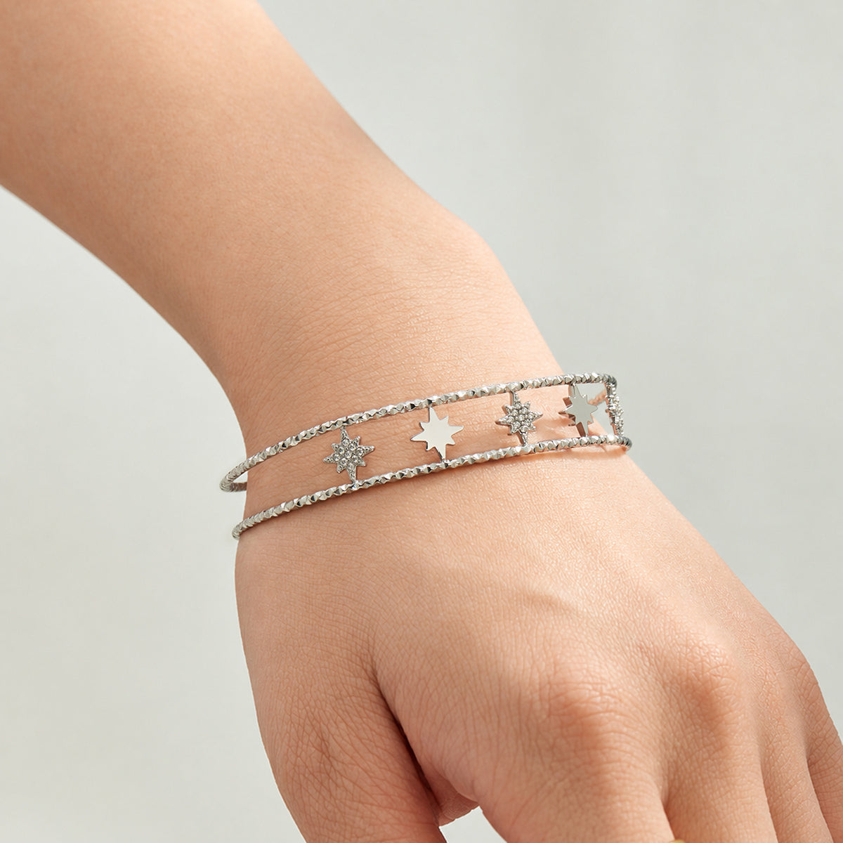 304 Stainless Steel 18K PVD Gold Octagonal Star Zircon Open Bangle made with 304 Stainless Steel and 18K PVD gold finish for wholesale jewelry buyers - image 13