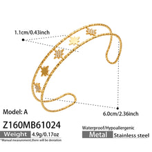 304 Stainless Steel 18K PVD Gold Octagonal Star Zircon Open Bangle made with 304 Stainless Steel and 18K PVD gold finish for wholesale jewelry buyers - image 3