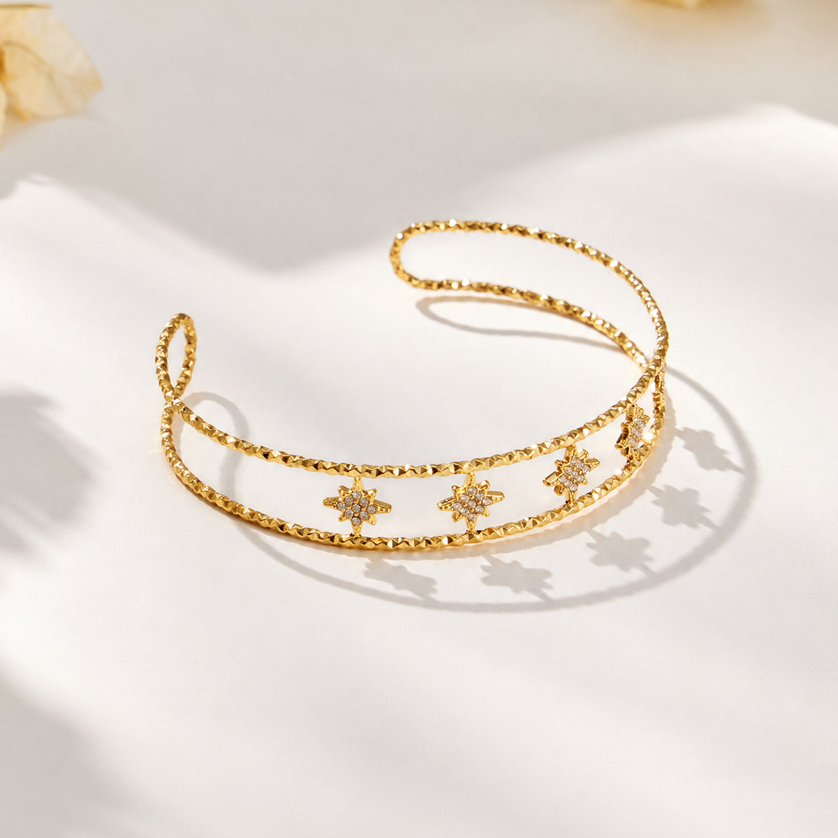 304 Stainless Steel 18K PVD Gold Octagonal Star Zircon Open Bangle made with 304 Stainless Steel and 18K PVD gold finish for wholesale jewelry buyers - image 7