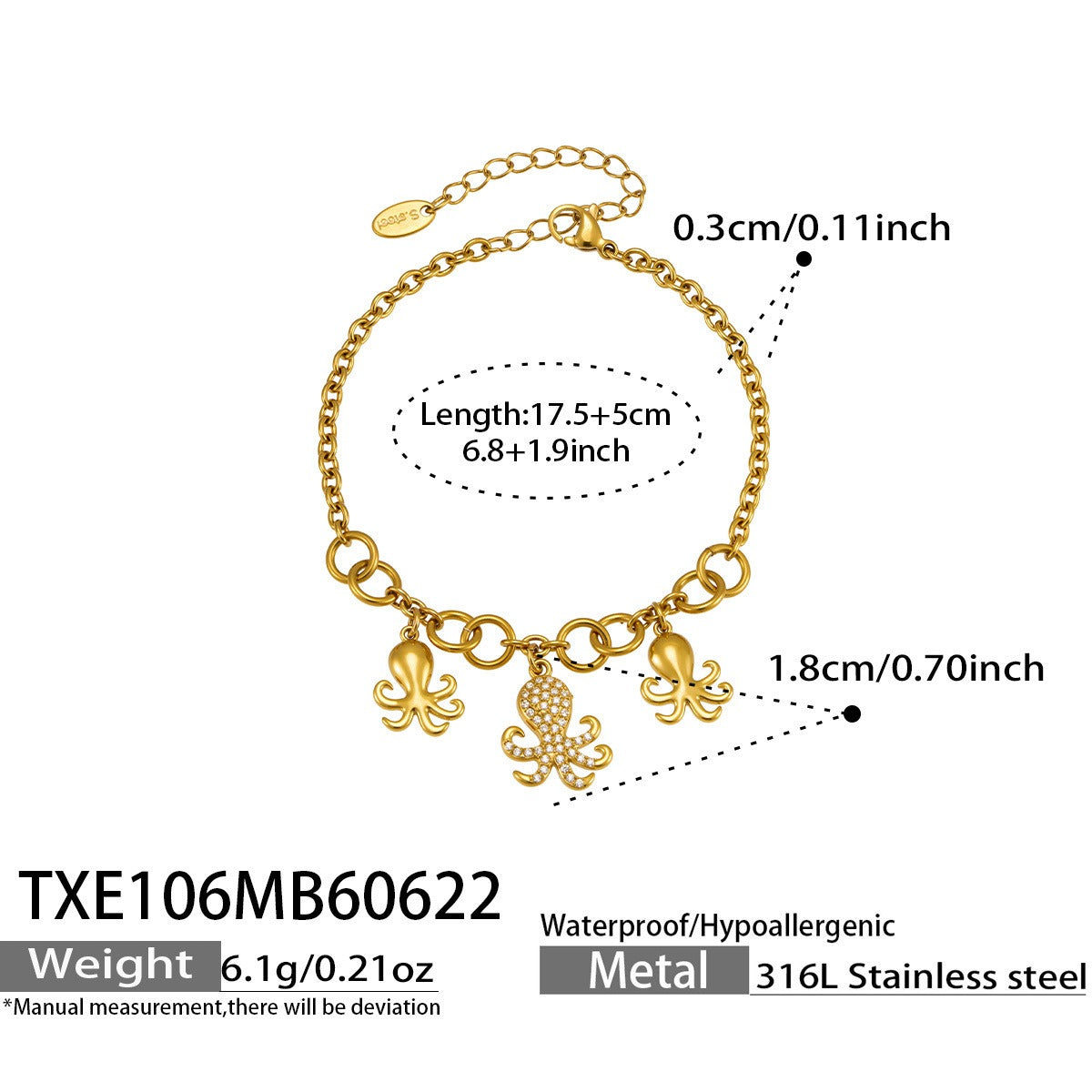 316L Stainless Steel 18K PVD Gold Octopus Pendant Necklace made with 316L stainless steel and 18K PVD gold finish for wholesale jewelry buyers - image 7