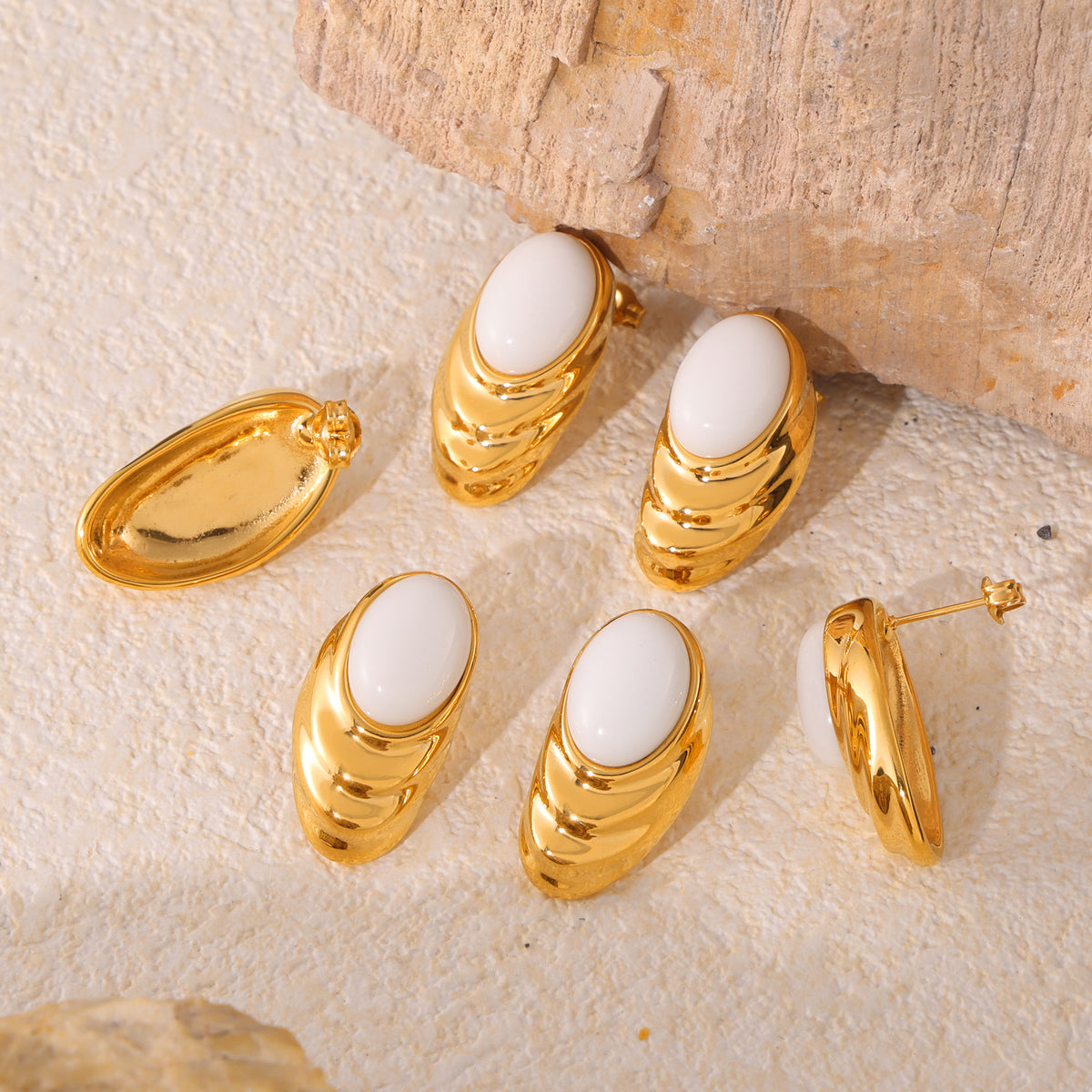 Opal water ripple earrings in 18K gold finish