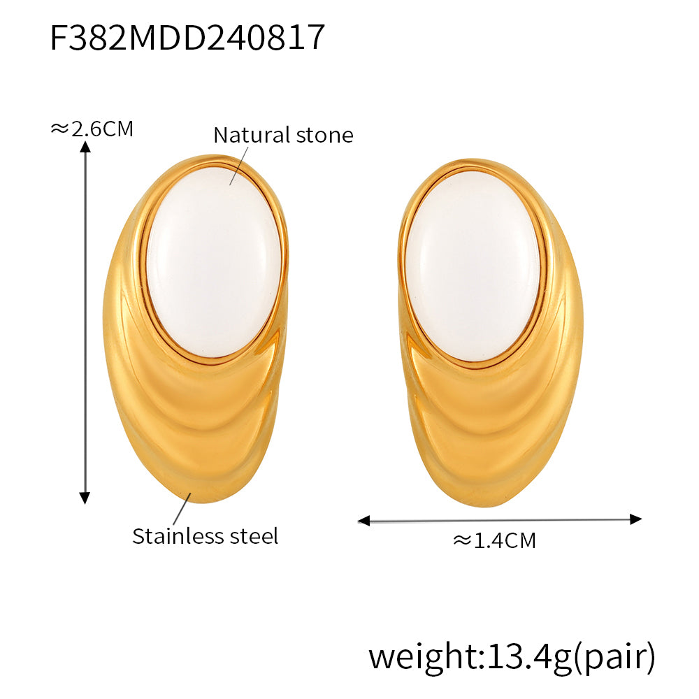 Stainless Steel White Stone Ridged Earrings — product image 11