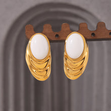 Stainless Steel White Stone Ridged Earrings — product image 3