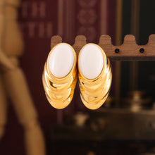 Stainless Steel White Stone Ridged Earrings — product image 4