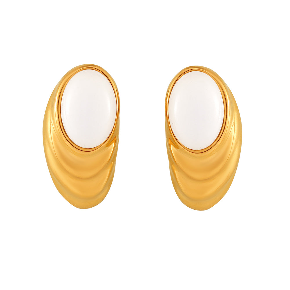 Stainless Steel White Stone Ridged Earrings — product image 6