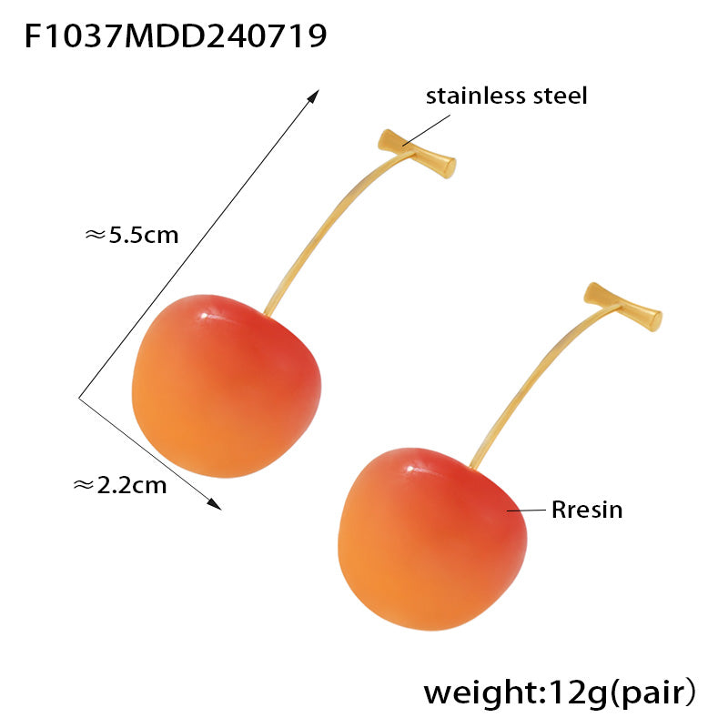 Orange-red resin cherry earrings dimensions and product specification guide