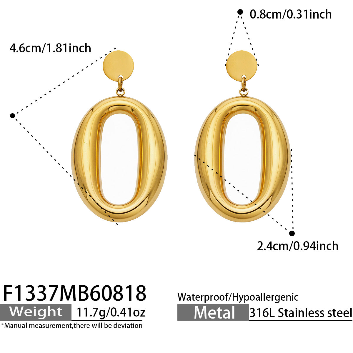 18K PVD gold finish earrings perfect for daily wear