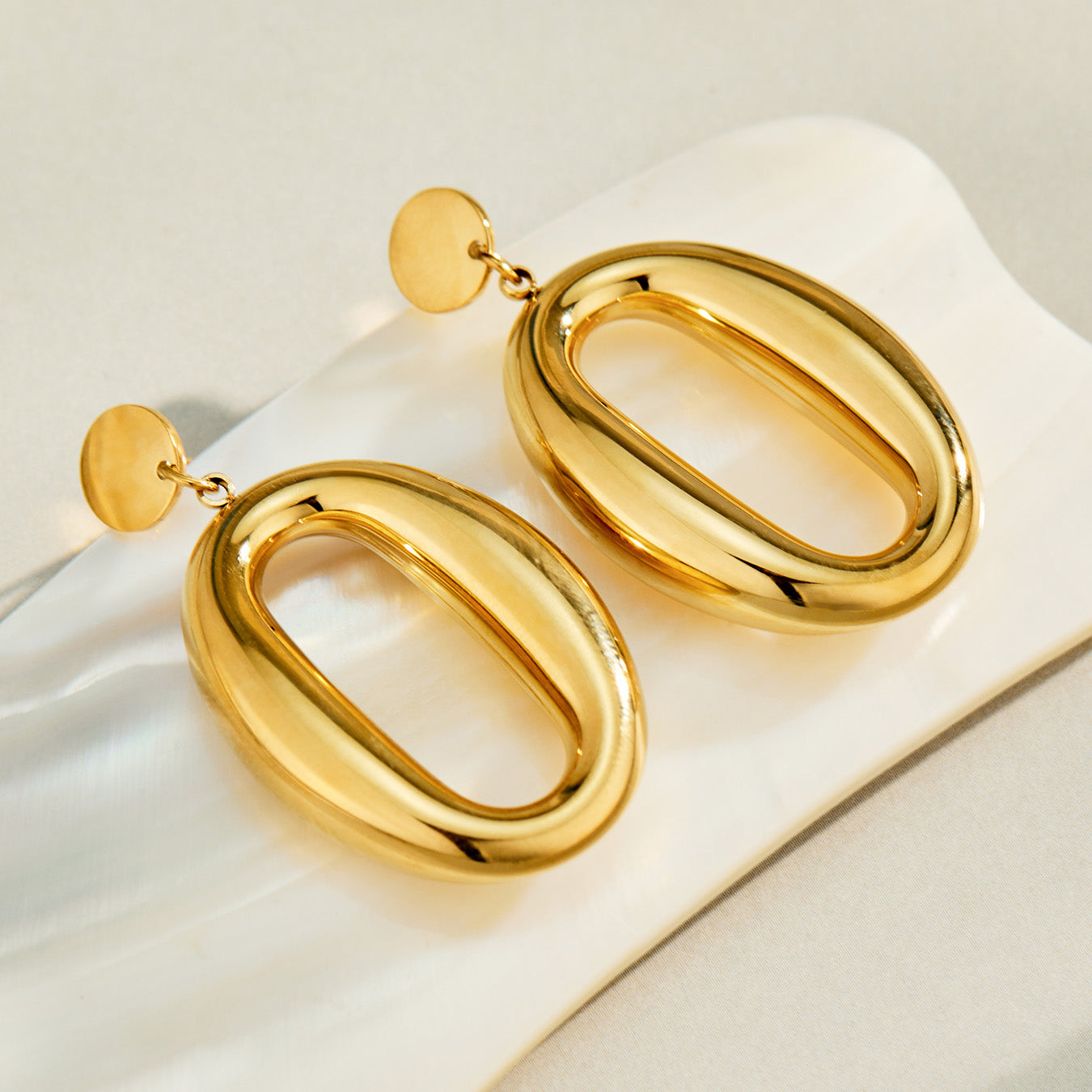 316L Stainless Steel 18K PVD Gold Oval Earrings made with 316L stainless steel and 18K PVD gold finish for wholesale jewelry buyers - image 7