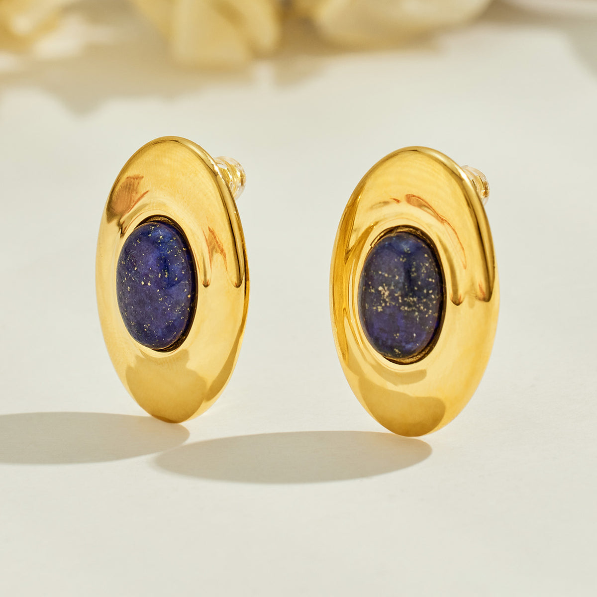 316L Stainless Steel 18K PVD Gold Oval Lapis Earrings made with 316L stainless steel and 18K PVD gold finish for wholesale jewelry buyers - image 10