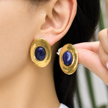 316L Stainless Steel 18K PVD Gold Oval Lapis Earrings made with 316L stainless steel and 18K PVD gold finish for wholesale jewelry buyers - image 3