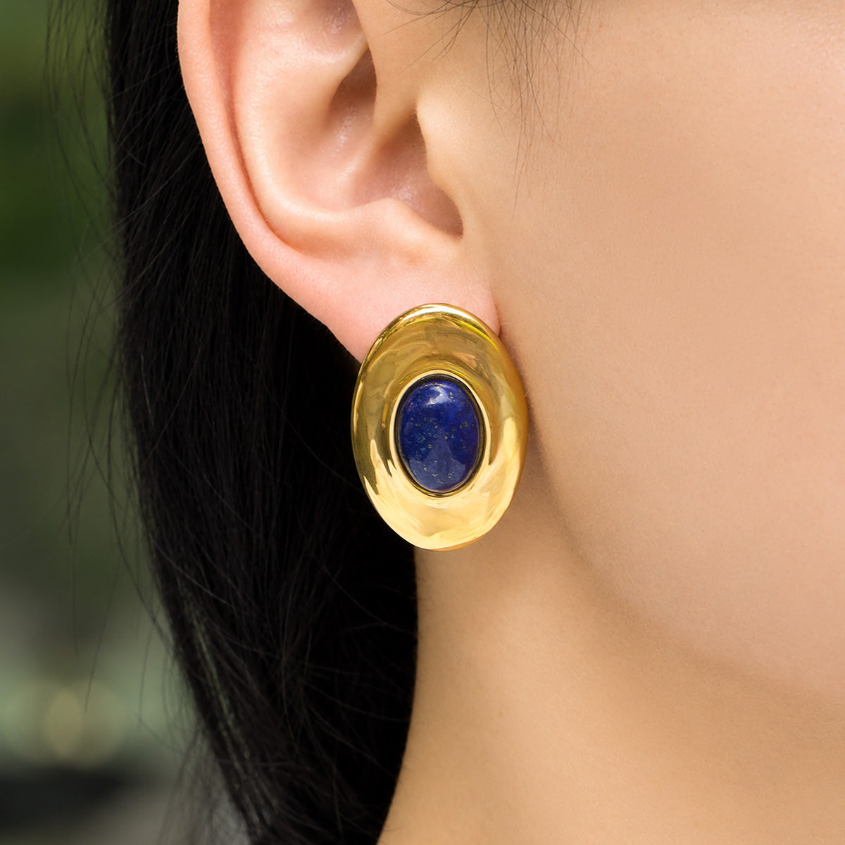 316L Stainless Steel 18K PVD Gold Oval Lapis Earrings made with 316L stainless steel and 18K PVD gold finish for wholesale jewelry buyers - image 4