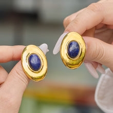 316L Stainless Steel 18K PVD Gold Oval Lapis Earrings made with 316L stainless steel and 18K PVD gold finish for wholesale jewelry buyers - image 5