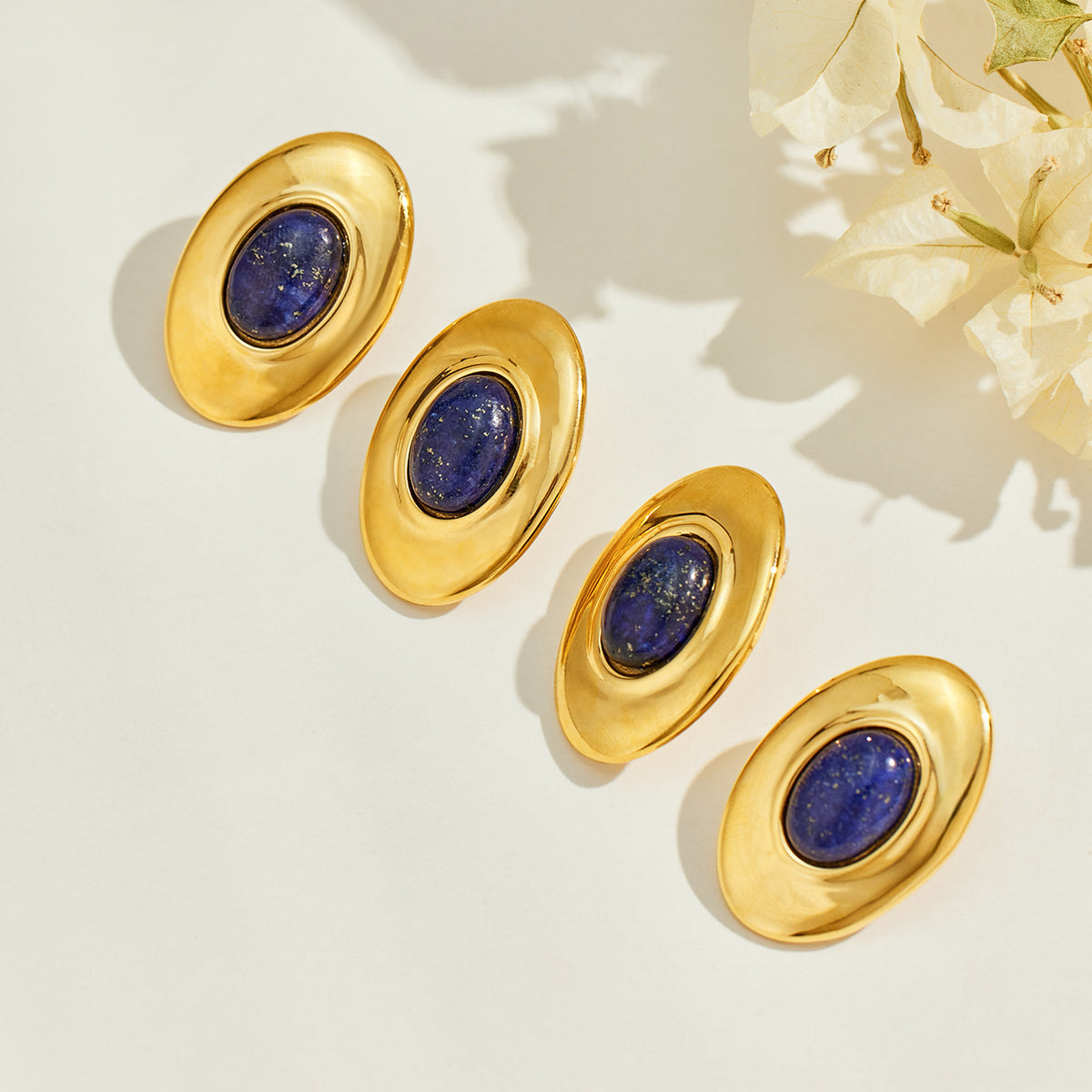 316L Stainless Steel 18K PVD Gold Oval Lapis Earrings made with 316L stainless steel and 18K PVD gold finish for wholesale jewelry buyers - image 8