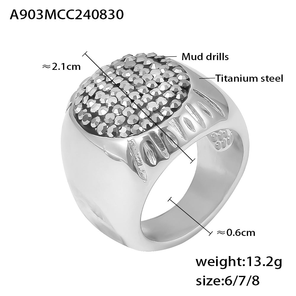 Elegant oval rhinestone ring in steel color