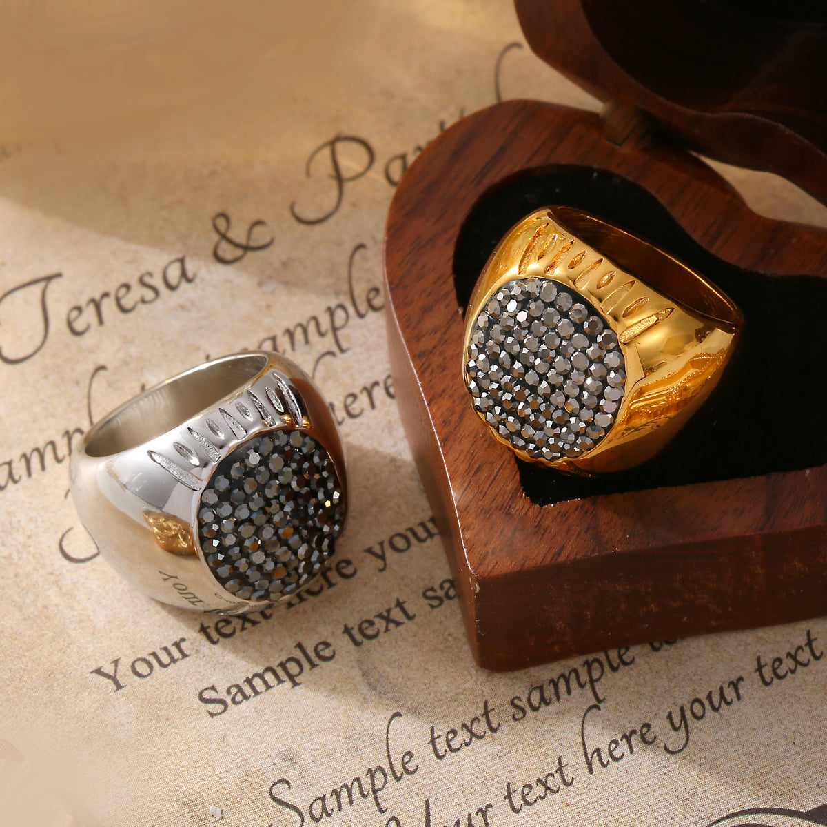 Stainless Steel Oval Rhinestone Statement Ring — product image 12
